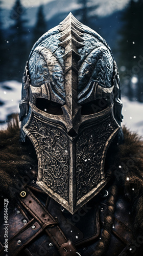 Close Up Portrait of a Medieval Knights Hemet Armor  photo