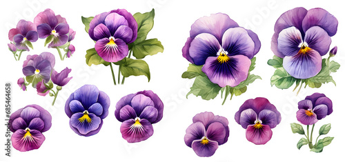 pansy flower watercolor illustration clipart. generative ai photo