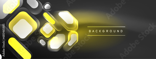 Glowing neon geometric elements abstract background. Neon light or laser show, electric impulse, power lines, techno quantum energy impulse, magic glowing dynamic lines