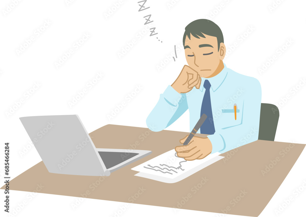 デスクで居眠りするビジネスマン