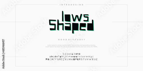 Low Shaped abstract alphabet font. Minimal technology typography, Creative urban sport fashion futuristic font and with numbers. vector illustration