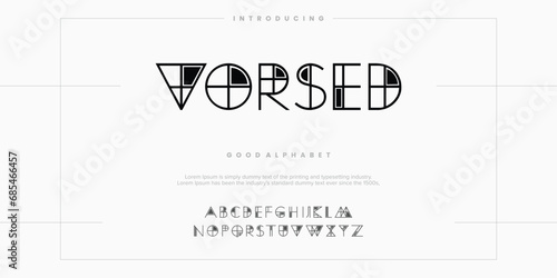 Vorsed Modern minimal abstract alphabet fonts. Typography technology, electronic, movie, digital, music, future, logo creative font. vector illustration