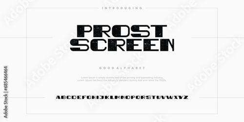 Prost Screen rough abstract digital alphabet font typography. Bold Condensed Display Font. Vector illustration