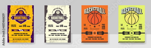 Basketball camp posters, flyer with basketball ball - template vector design