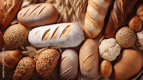 bread background, bakery products. flour products. food. photo