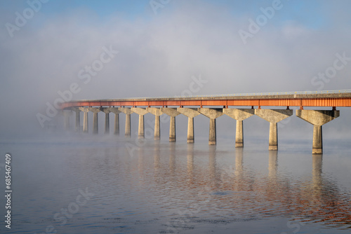 Natchez National Parkway - bridge over Tennessee River from Tennessee to Alabama, foggy November sunrise photo