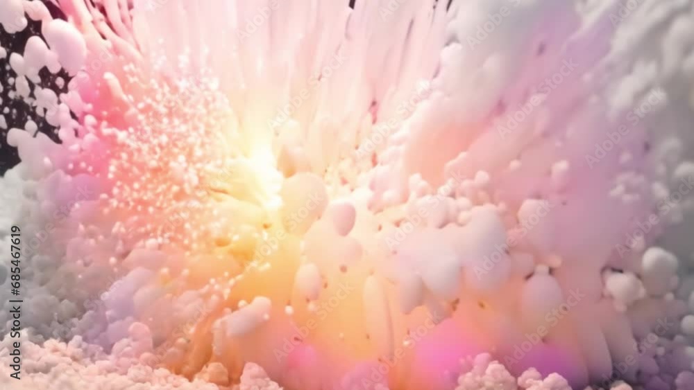 White Explosion Colorful of Particles Powder Background 3d Animation. Bright Snow Burst Paint in Slowmotion. Abstract Graphic Exploding. Visual Effect Blowup Ice White Explosion Colorful of Particles Powder Background 3d Animation. Bright Snow Burst Paint in Slowmotion. Abstract Graphic Exploding. Visual Effect Blowup Ice