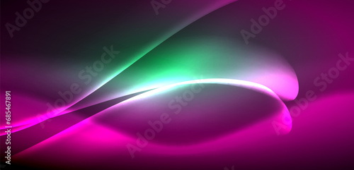 Dynamic waves in ethereal glow of neon lights. Concept merges fluidity of motion with vibrant allure of neon, crafting entrancing backdrop that embodies both vitality and futuristic sophistication