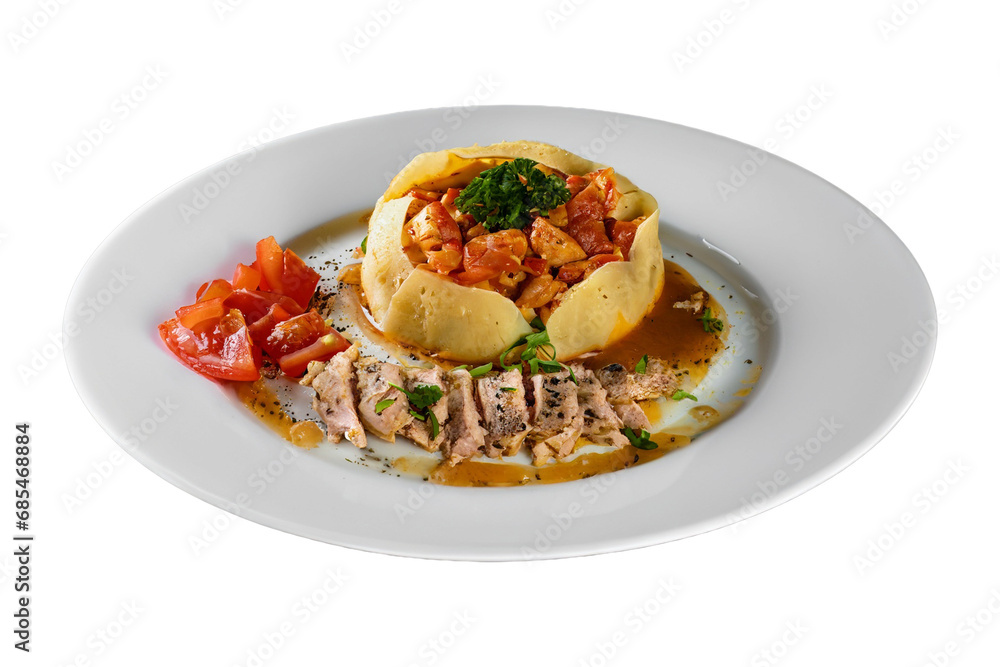 Dinner on a Plate isolated on a transparent background. Generative AI Dinner on a Plate isolated on a transparent background. Generative AI