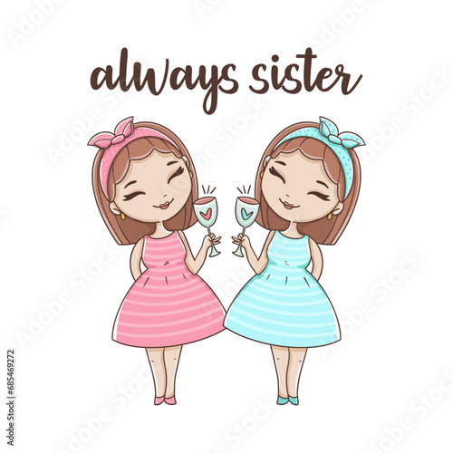 Always sister t-shirt design for girls, Cute Girls vector illustration