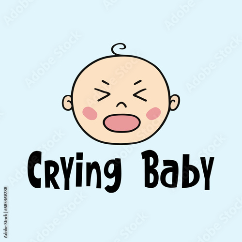 Crying Baby t-shirt design, cartoon crying baby face vector illustration