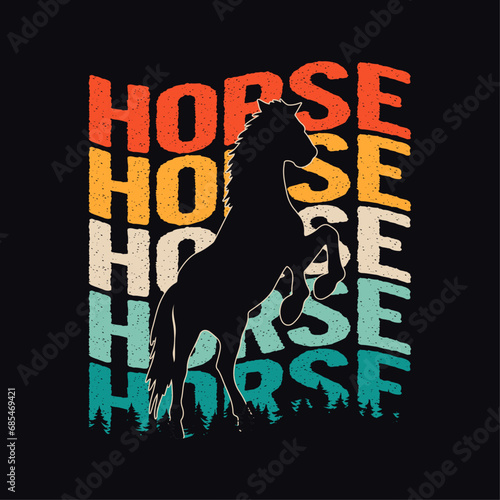 vintage-style horse typography design for t-shirt and other merchandise, Vector horse silhouette