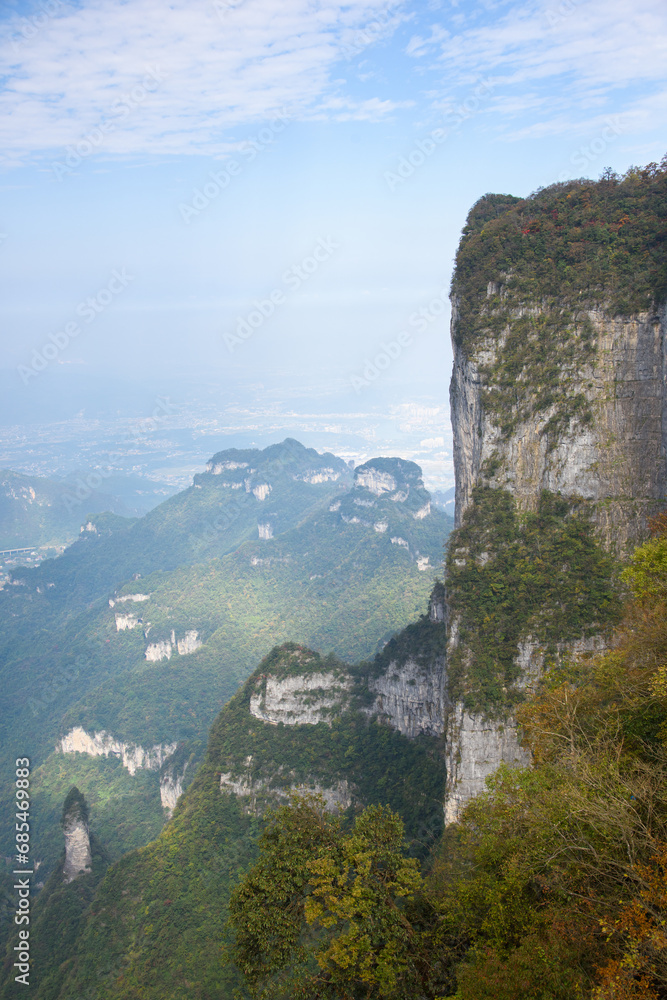 Tian-Men-Shan : Zhangjiajie China - Circa October, 2023: Landscape nature of gate of heaven orTianmen Cave in Tianmen Mountain Landmark National Park Of Zhangjiajie, Hunan , China.