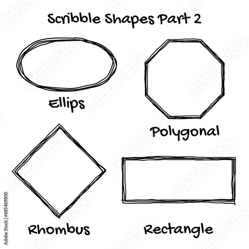 Doodle scribbles ellipse, polygonal, rhombus, and rectangle shapes. It is editable file.