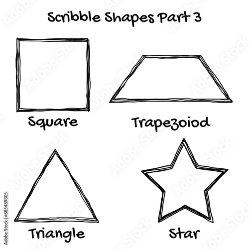 Scribble outline square, trapezoid, triangle, and star frame. It is an editable file.