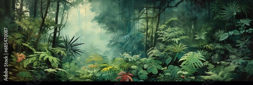 tropical forest painting watercolor for wall art background wallpaper photo