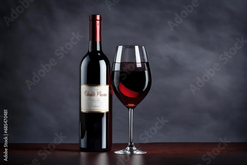 Bottle of red wine, isolated on grey background