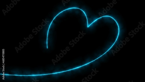 Neon heart frame. Neon heart shape or laser glowing lines. background. Romantic design for Happy Valentines Day.