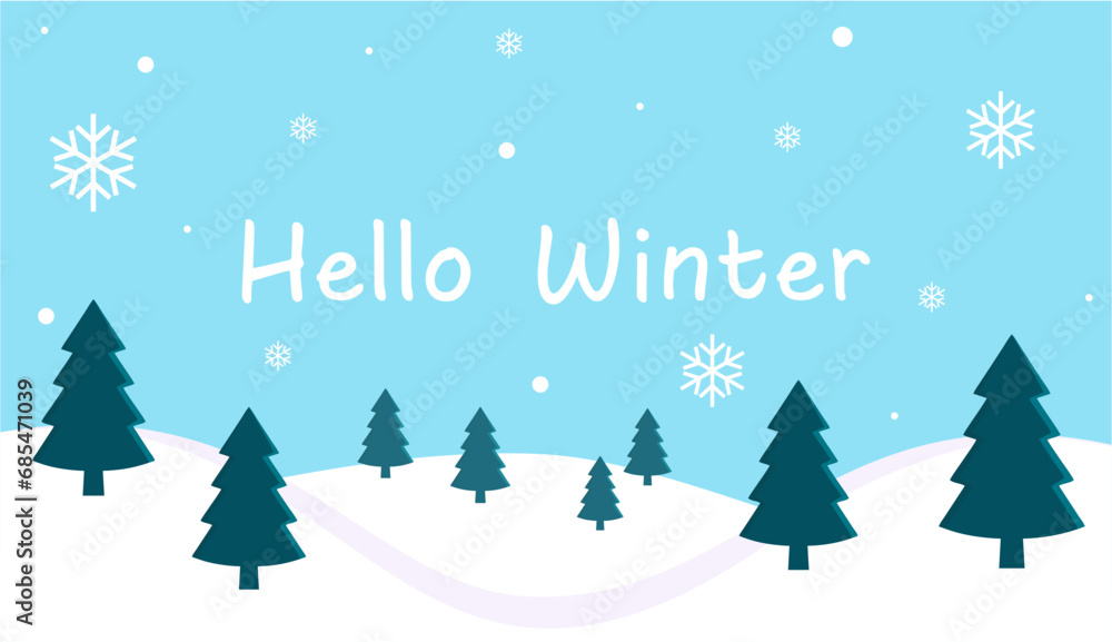 Hello Winter, Winter vector background. Wallpapers and presentations with winter snow theme. Winter banner template illustration