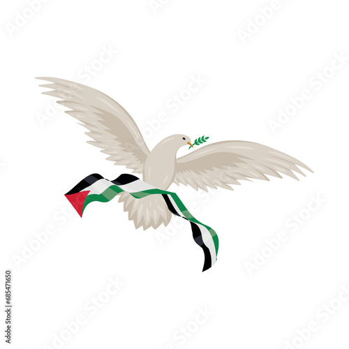 palestine peace dove holding flag illustration