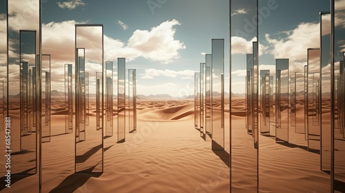Surreal desert landscape with mirrored sky Imagine a surreal desert landscape 