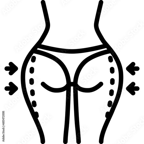 Hip liposuction icon. Outline design. For presentation, graphic design, mobile application.