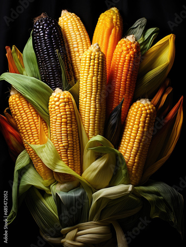 multicolored corns on the cob