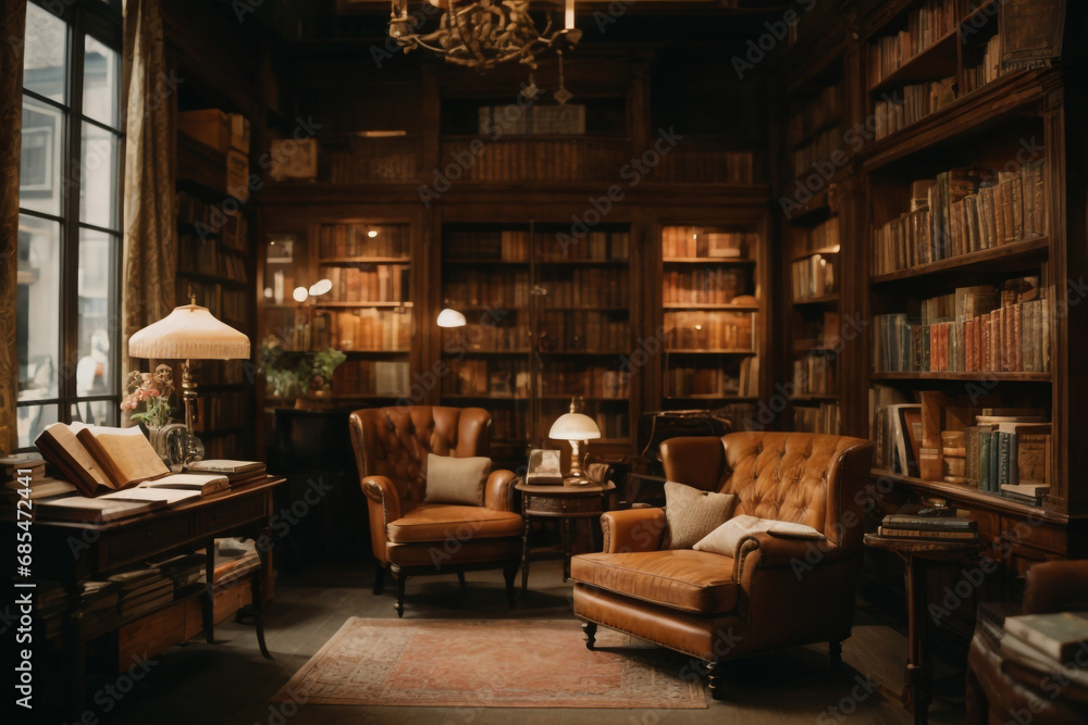 Big large bookcase with many book in house interior Big large bookcase with many book in house interior