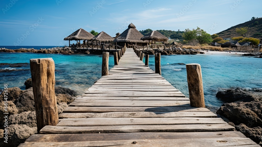 Fototapeta premium endless wooden pier at the beach resort