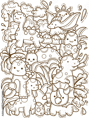 The theme of this doodle art is Dinosaurus.