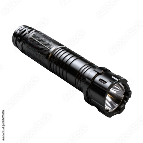 Black Metal Flashlight Isolated on Transparent or White Background, PNG