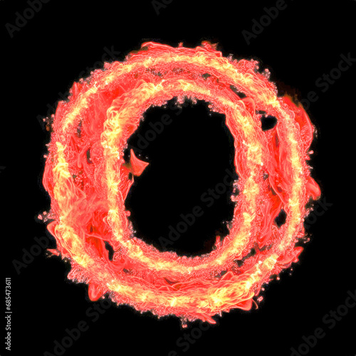 Letter O surrounded by fire photo