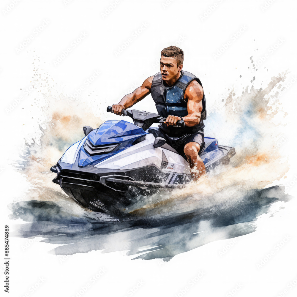 Naklejka premium Jet skiing Illustration, Generative Ai