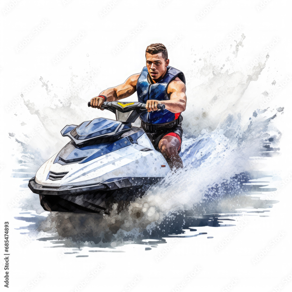 Naklejka premium Jet skiing Illustration, Generative Ai