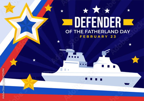 Defender of the Fatherland Day Vector Illustration on 23 February with Russian Flag and Star in National Holiday of Russia Flat Cartoon Background