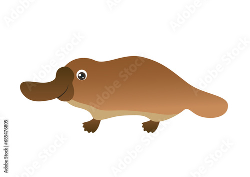 Funny cute Platypus isolated on white. Cartoon children character. Vector simple illustration of Australian animal.
