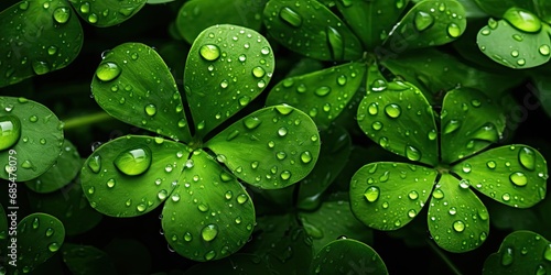 Nature elixir. Close up of raindrops on vibrant green leaves beautiful macro composition reflecting essence of growth and freshness leaf