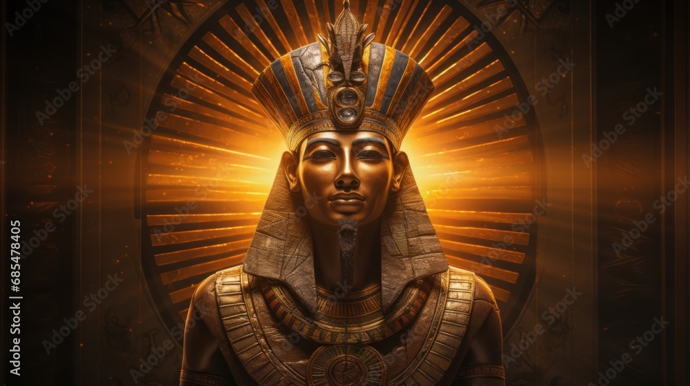 a statue of an egyptian pharaoh in front of a golden background with ...