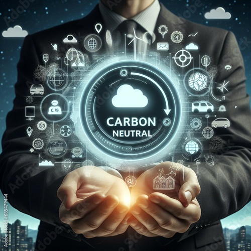 Carbon neutral concept Carbon Neutrality carbon credits are the reduction of net carbon dioxide or greenhouse gas emissions to zero.