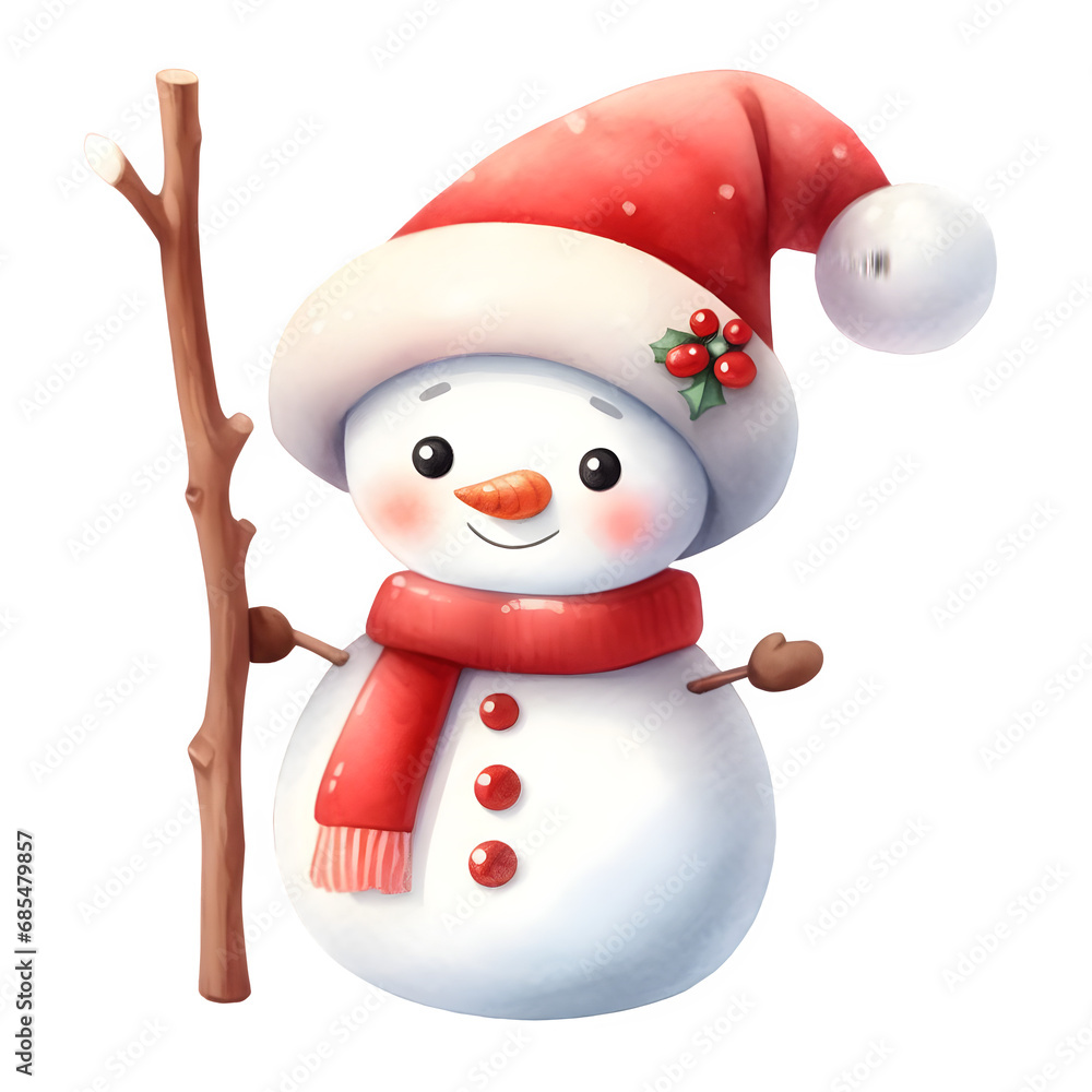watercolor cute Christmas snowman illustration, png