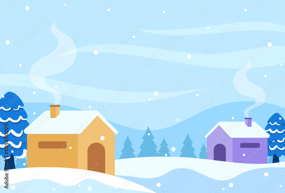 Flat winter season landscape background