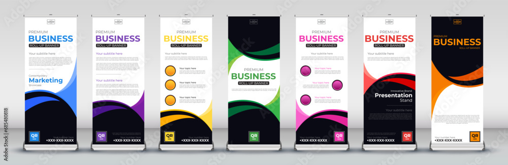 Modern business roll up Banner Design set for Street Business, events, presentations, meetings, annual events, exhibitions in red, green, blue, yellow, orange, purple, orange