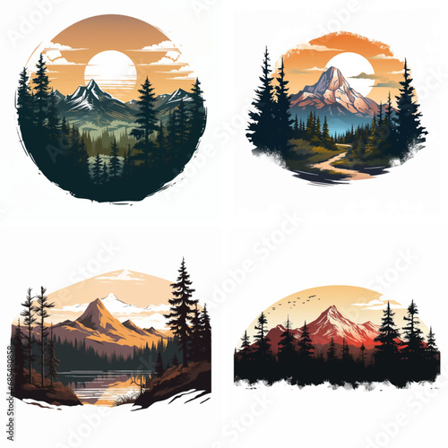 nature mountain travel forest landscape vector illustration hiking adventure graphic peak tree 