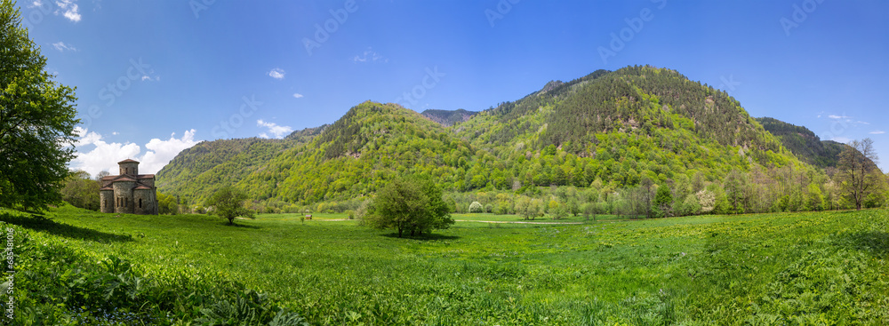 Panoramic view of the Caucasus mountains