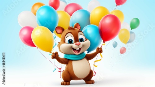 Funny cartoon colorful party panda with air balloon