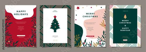 Set of Merry Christmas and Happy New Year background. Greeting and invitation card  web banner  holiday cover  flyer  poster design templates. Modern flat vector illustration.