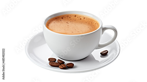 Generate an image of a cozy cup of coffee on a clean white background