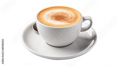 Generate an image of a cozy cup of coffee on a clean white background
