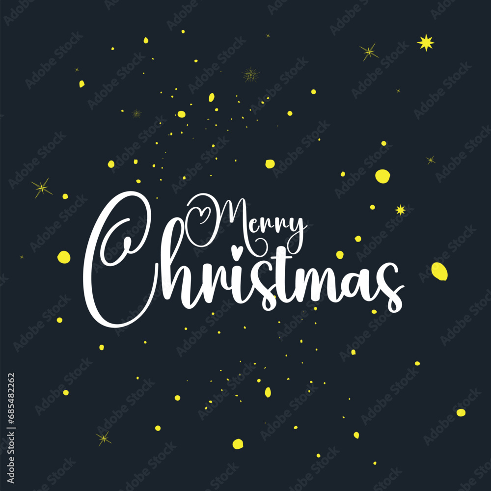 Naklejka premium Merry Christmas,unique hand drawn typographic poster on dark blue background for cards, wallpaper, posters, banners,.Xmas desig.eps