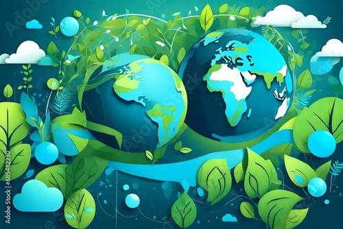 world environment and earth day concept with blue globe and eco friendly environment generative al
